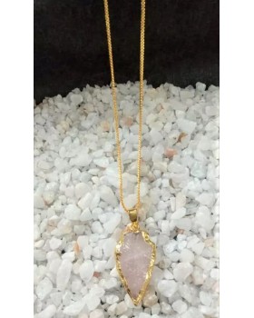 Brass Gold Plated Necklace With Rose Quartz